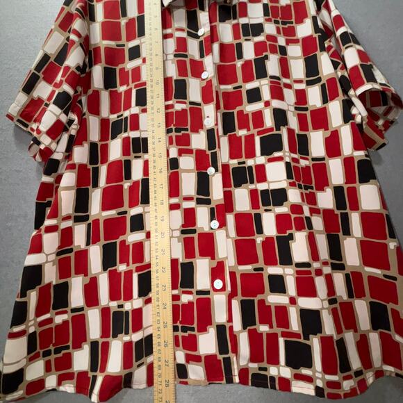 Vintage Notations Red Geometric Pattern Button down Short Sleeve Blouse 18w - Picture 2 of 4